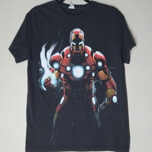 Vintage Y2K Iron Man Big Graphic Print Black T-Shirt Marvel Avengers Sz M Delta